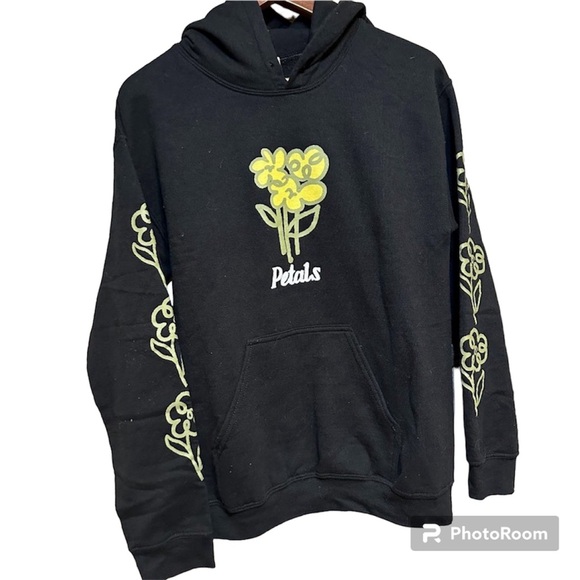 'Stop and smell the Flowers' Petals and Peacocks Black Fleece Pullover Hoodie - Picture 2 of 11